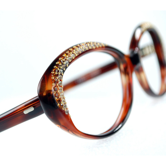 Deluxe France Rhinestone Cat Eye Glasses Tortoise Frames - Picture 3 of 5